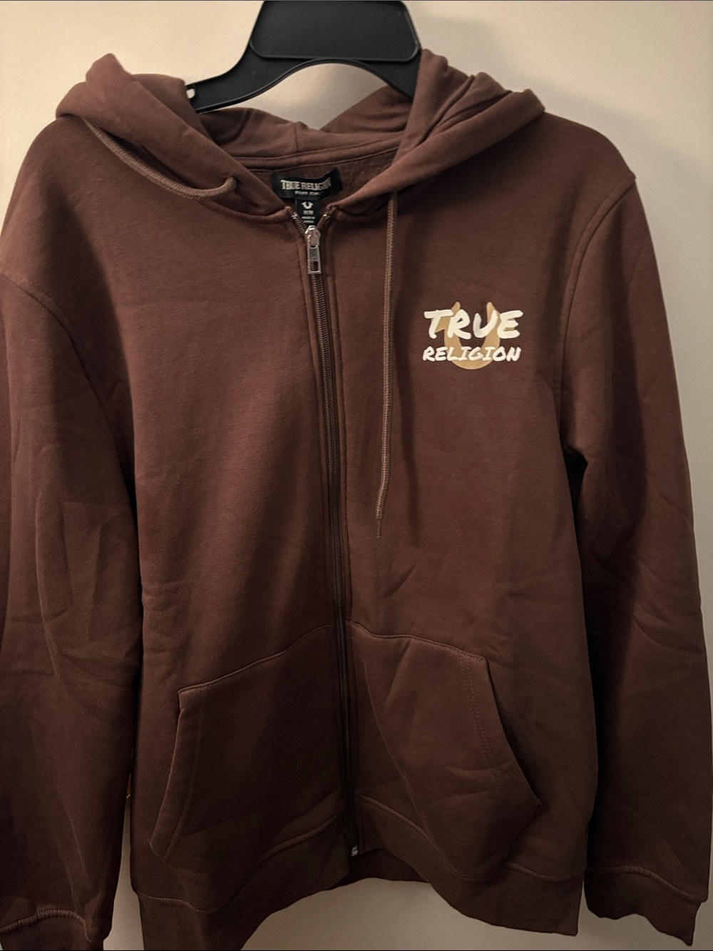 NEW True Religion Men’s Brown Full-Zip Hoodie with Logo